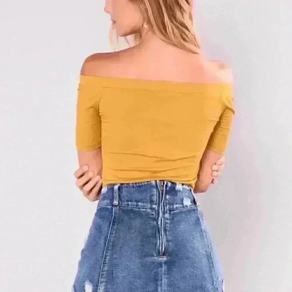 YELLOW OFF SHOULDER BODYSUIT - Picture 2 of 3